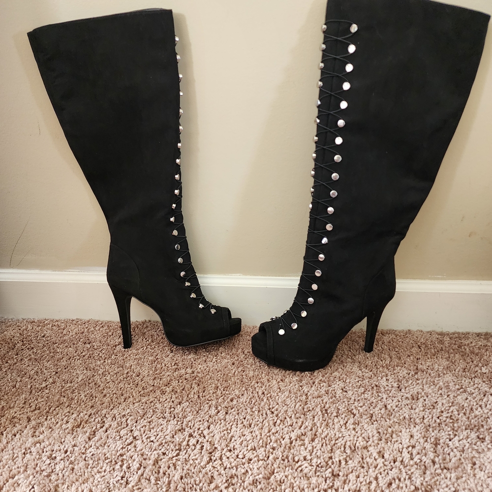 Torrid Black Heeled Boots with Lace-Up Design